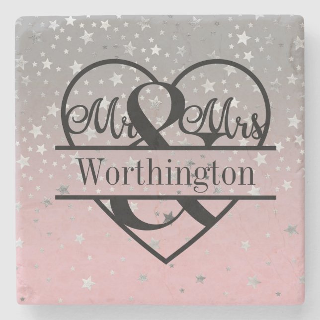 Personalised Mr and Mrs Wedding Newly Married Gift Stone Coaster (Front)