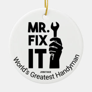 Personalised Mr Fix It Wrench Ceramic Ornament