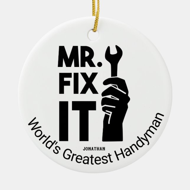 Personalised Mr Fix It Wrench Ceramic Ornament (Front)