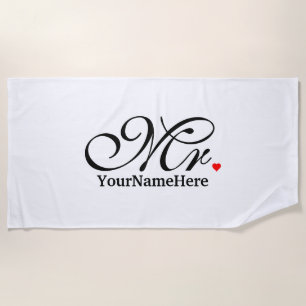 Personalised Mr. Husband Groom His Hers Newly Weds Beach Towel
