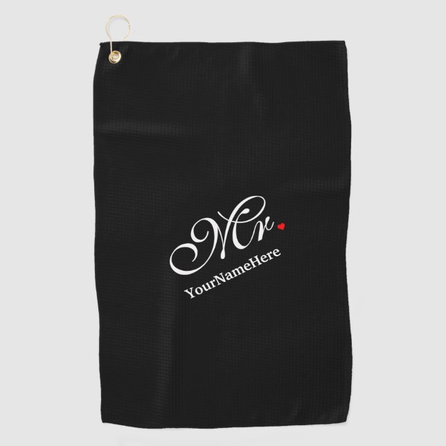 Personalised Mr. Husband Groom His Hers Newly Weds Golf Towel (Front)