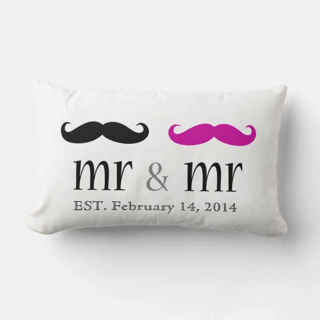 Personalised Mr. & Mr. Moustache Pillow (Front)