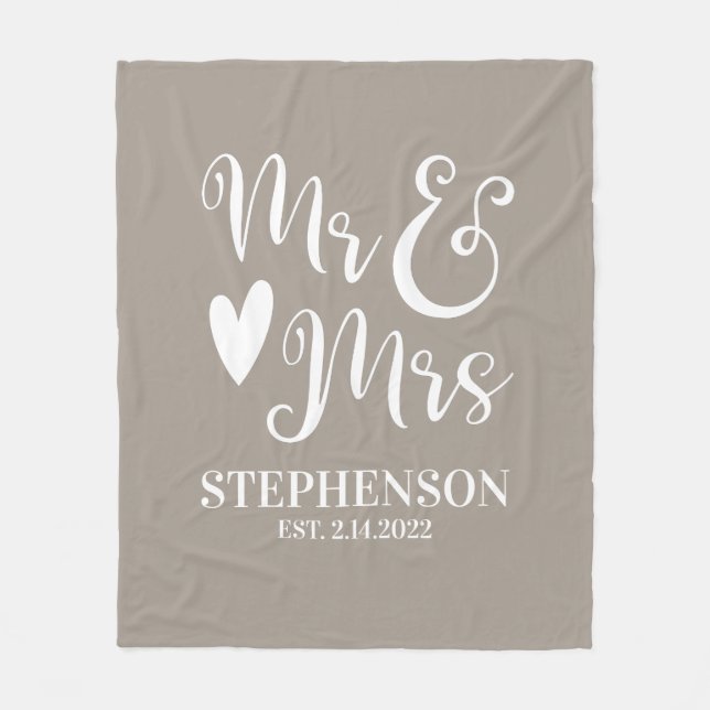 Personalised Mr Mrs Couples Wedding Fleece Blanket (Front)