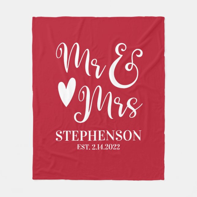 Personalised Mr Mrs Couples Wedding Fleece Blanket (Front)