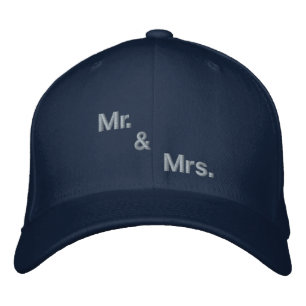 Personalised Mr & Mrs Navy Flexfit Wool Romantic Embroidered Hat