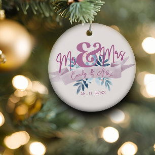 Personalised Mr & Mrs Newlywed Christmas Ceramic Ornament