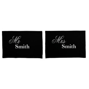 Personalised Mr Mrs Smith (Your Name) Black White Pillowcase