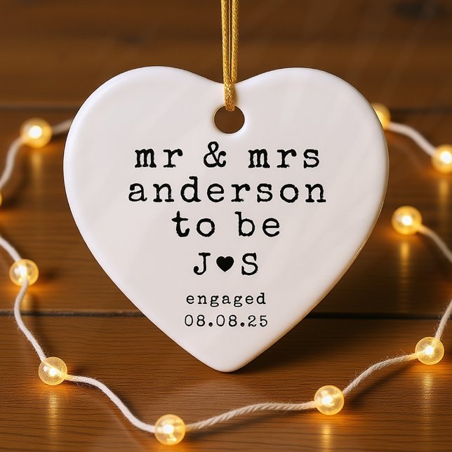 Personalised Mr & Mrs Typography Engaged Ceramic Ornament (Creator Uploaded)
