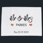 Personalised Mr & Mrs Wedding Day Gift Bag,Wedding Large Gift Bag<br><div class="desc">These luxury,  personalised wedding day gifts bags offer a special finishing touch to your wedding gift.
They are personalised with the happy couple's name and wedding date,  making them the perfect</div>