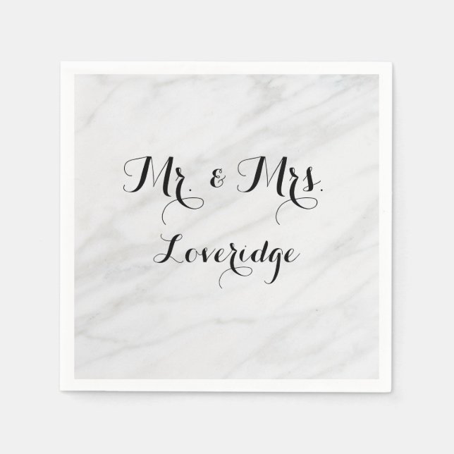 Personalised Mr. & Mrs. White Grey Grey Marble Napkin (Front)