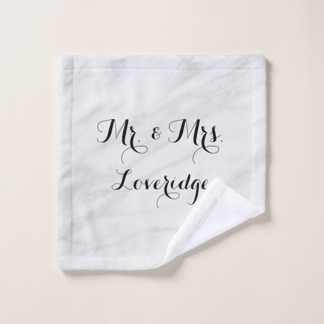 Personalised Mr. & Mrs. White Grey Grey Marble Wash Cloth (Wash Cloth)