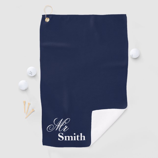 Personalised Mr Name Navy White Smith Golf Towel (InSitu)