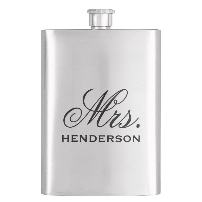 Personalised Mrs. Bride Wedding Keepsake Hip Flask (Front)