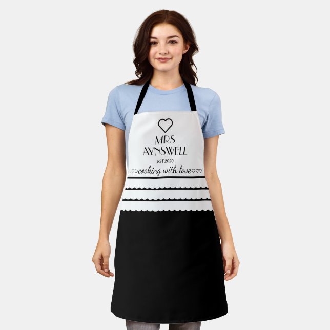 Personalised Mrs Cooking With Love Black Apron (Worn)