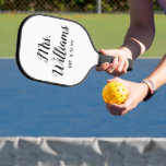 Personalised Mrs Est Your Date Bridal Shower Gift Pickleball Paddle<br><div class="desc">personalised mrs est your date,  engagement gift for bride wedding,  present for bride wedding gift,  black and white calligraphy script,  bridal shower gifts recently engaged,  new last name newlywed modern,  bachelorette party pickleball paddle,  newly wed fiance birthday gift,  custom mrs honeymoon trip chic,  just married miss to mrs</div>
