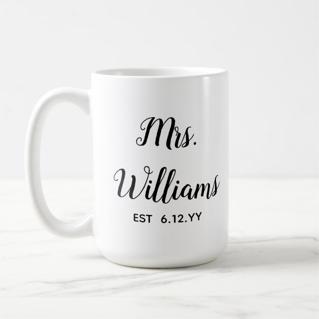 Personalised Mrs Est Your Date Present for Bride Coffee Mug (Left)