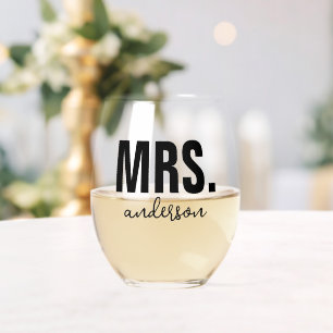 Personalised MRS Name Wedding Newlywed  Stemless Wine Glass