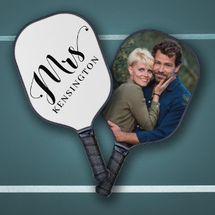 Personalised Mrs Newlywed Typography Photo Pickleball Paddle