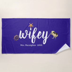 Personalised Mrs. Purple with Ocean Creatures Beach Towel