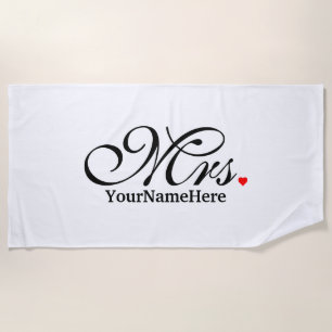 Personalised Mrs. Wife Bride His Hers Newly Weds Beach Towel