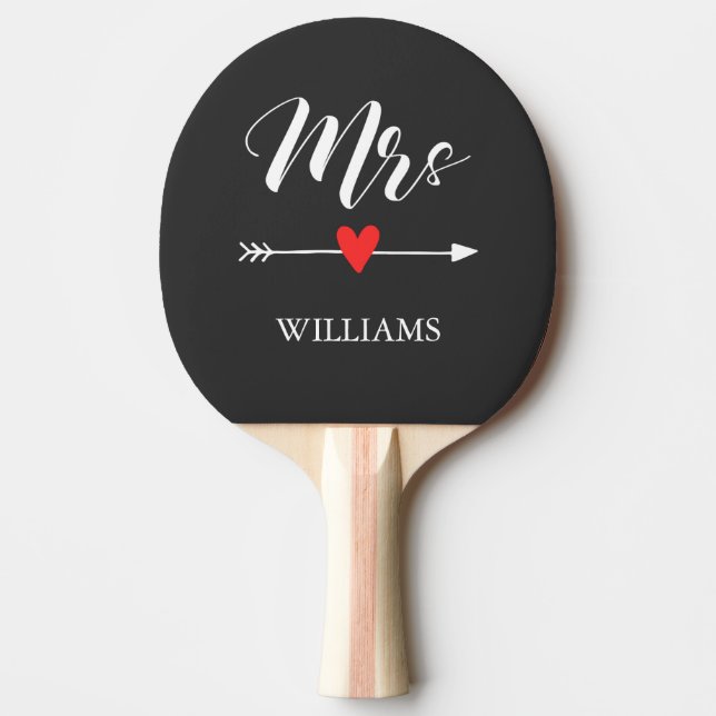 Personalised Mrs. with Heart and Arrow Ping Pong Paddle (Front)