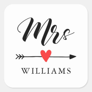 Personalised Mrs. with Heart and Arrow Square Sticker