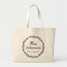 Personalised Mrs Wreath Wedding Est Date Tote
