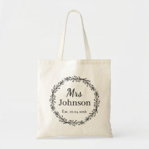 Personalised Mrs Wreath Wedding Est Date Tote