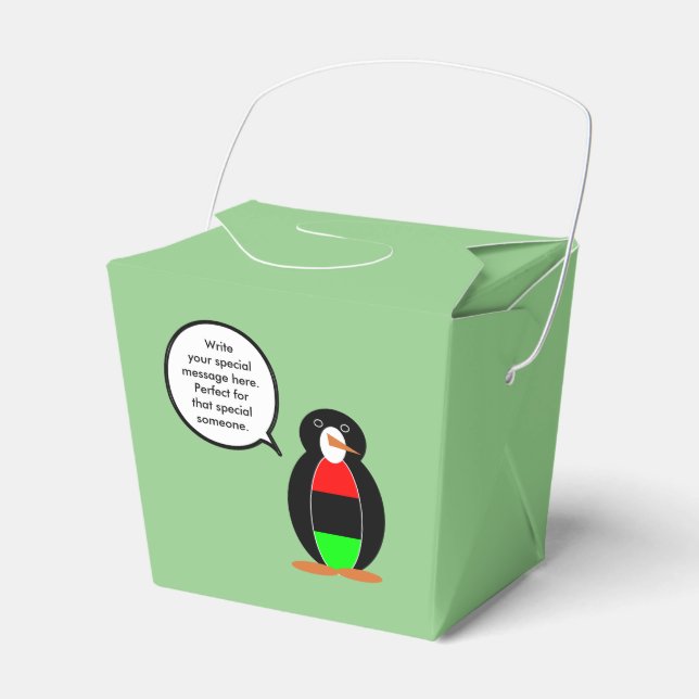 Personalised Ms Penguin African Diaspora Talking Favour Box (Front Side)