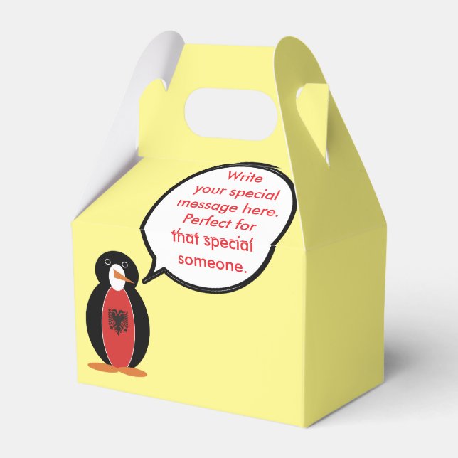 Personalised Ms. Penguin Albania Gable Favour Box (Back Side)
