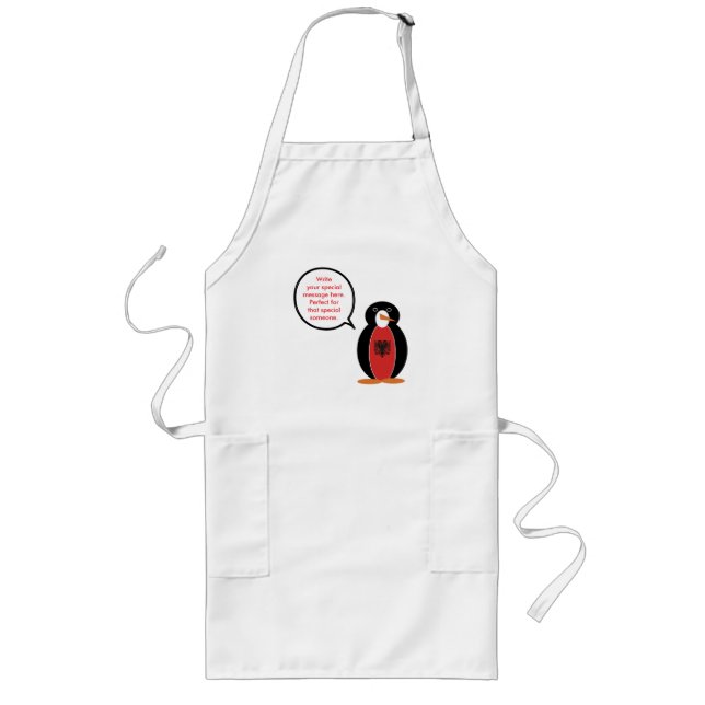 Personalised Ms. Penguin Albania Long Apron (Front)