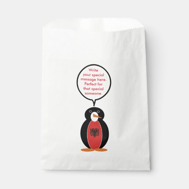 Personalised Ms. Penguin Albania Paper Favour Bag (Front)