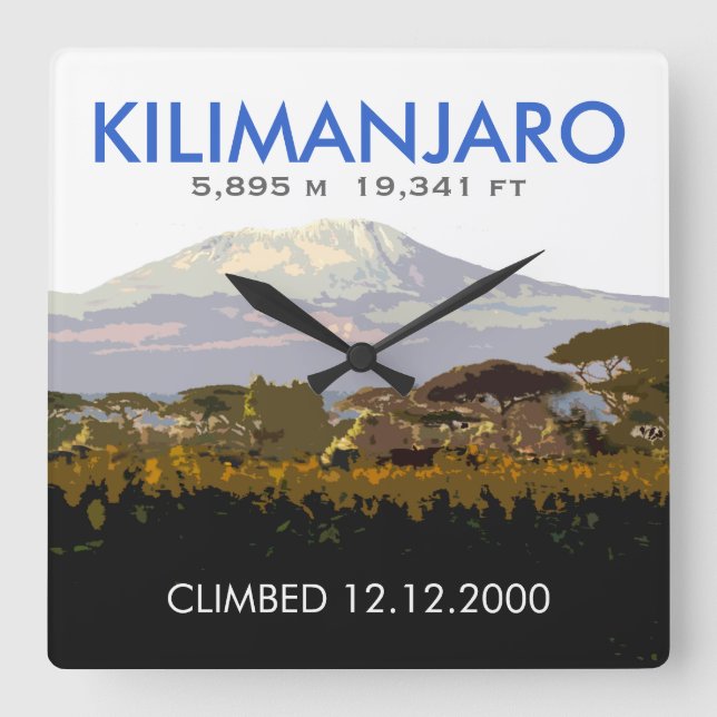Personalised Mt Kilimanjaro Climb Commemorative Square Wall Clock (Front)