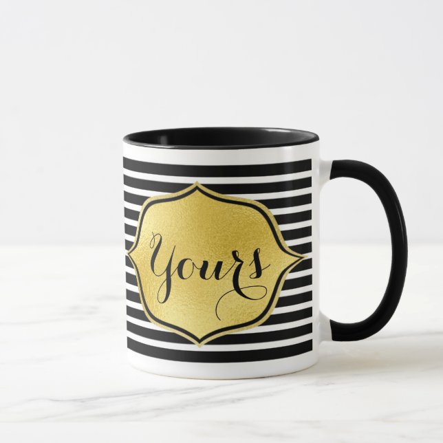 Personalised mug Add your text Gold foil stripes (Right)