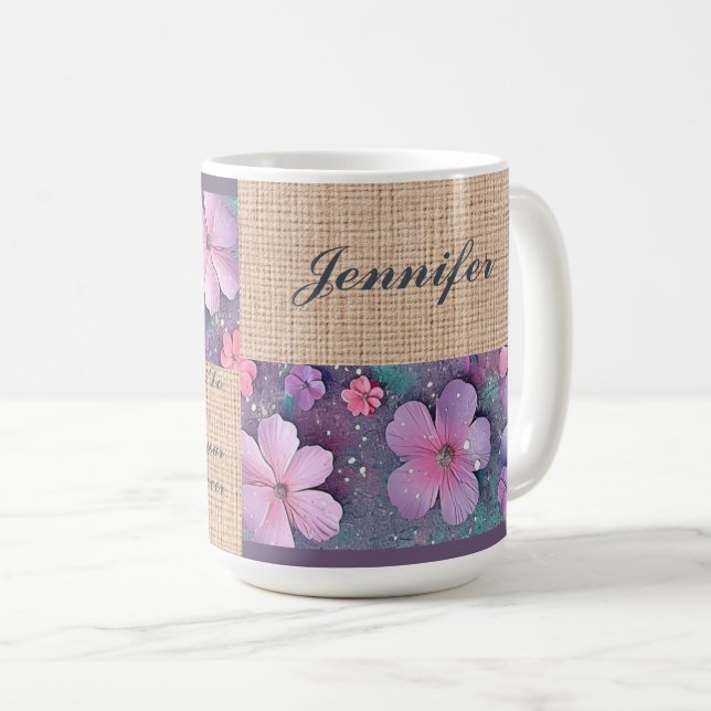Personalised Mug - Colourful Glitter Flowers (Front Right)