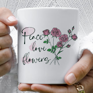 Personalised Mug Peace Love Flowers