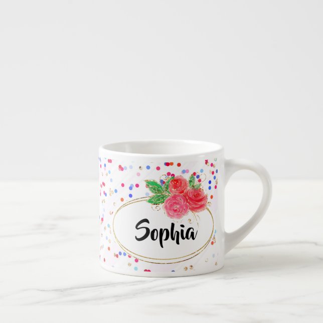 Personalised mug, rose flowers cup, custom name es espresso cup (Right)