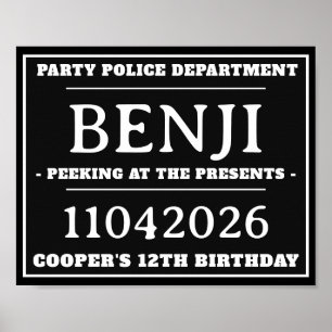 Personalised Mug Shot Signs, Birthday Party Poster