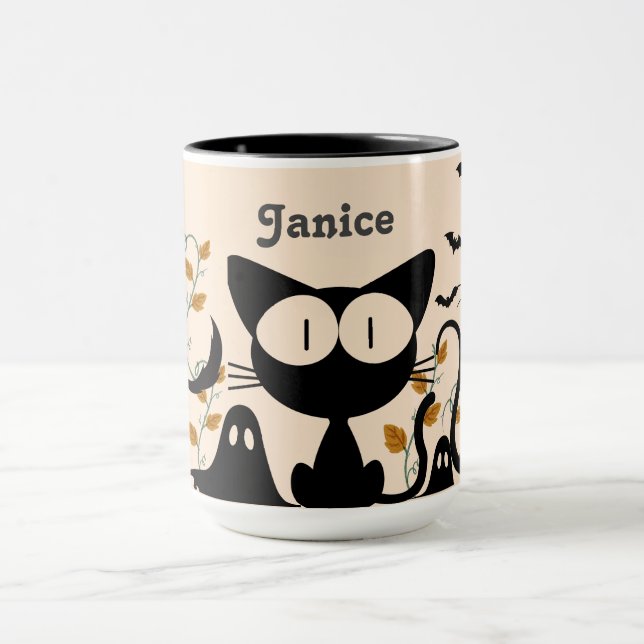 Personalised Mug - Spooky Cute Black Cats (Center)