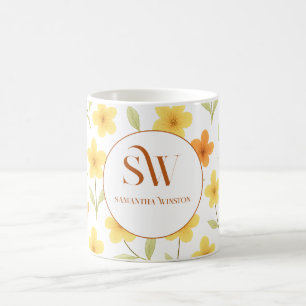 Personalised Mug with Orange and Yellow Flowers