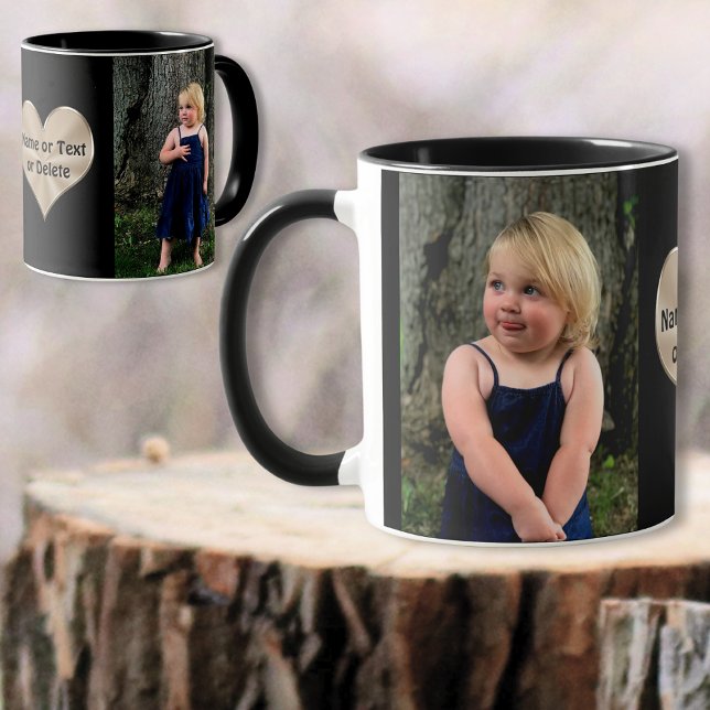 Personalised Mug with Photo and Text on Heart (Personalized Father's Day Gifts. 2 Photo Coffee Mugs. Nice, gift ideas for grandpa and dad. )