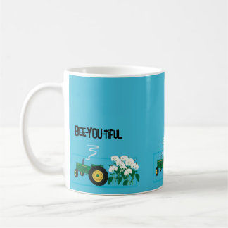 Personalised mug with tractor and hydrangeas and b