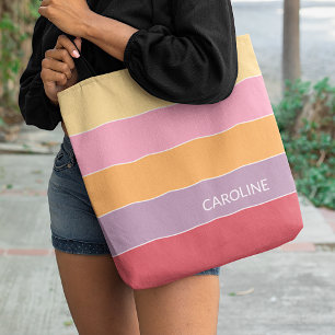 Personalised Multi Colour Block Stripes Art Patter Tote Bag