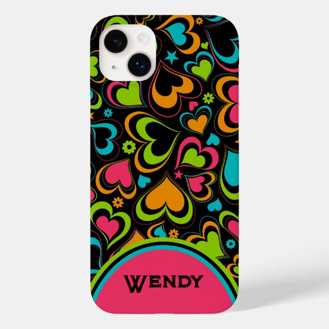 Personalised Multi-coloured Hearts on Black Case-Mate iPhone Case (Back)