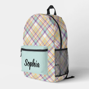 Personalised Multi-Coloured Plaid Printed Backpack
