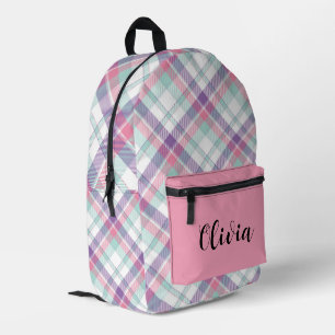 Personalised Multi-Coloured Plaid Printed Backpack