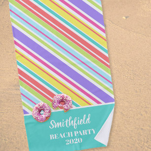 Personalised Multi-coloured Stripes Beach Towel