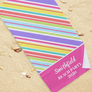 Personalised Multi-coloured Stripes Beach Towel