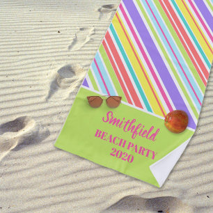 Personalised Multi-coloured Stripes Beach Towel
