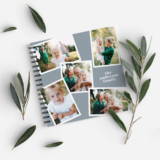 Personalised multi photo dusty blue elegant modern notebook (Creator Uploaded)